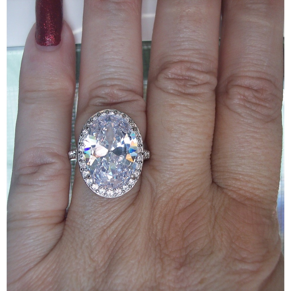 STAINLESS STEEL Huge 12.86 Carat Cubic Zirconia Halo Ring - Picture 13 of 15